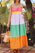 The Colorblock Self-tie Straps High Waist Flowy Maxi Dress with Pockets