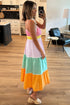 The Colorblock Self-tie Straps High Waist Flowy Maxi Dress with Pockets