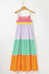 The Colorblock Self-tie Straps High Waist Flowy Maxi Dress with Pockets