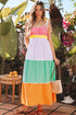 The Colorblock Self-tie Straps High Waist Flowy Maxi Dress with Pockets