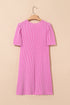 The Corded Knit Crew Neck Puff Sleeve Shift Mini Dress