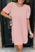 The Corded Knit Crew Neck Puff Sleeve Shift Mini Dress