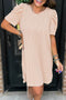 The Corded Knit Crew Neck Puff Sleeve Shift Mini Dress