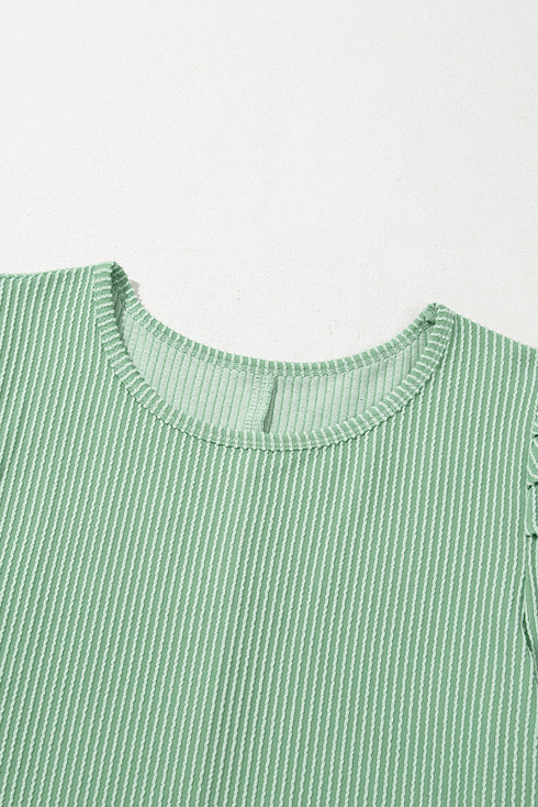 The Corded Knit Crew Neck Puff Sleeve Shift Mini Dress