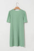 The Corded Knit Crew Neck Puff Sleeve Shift Mini Dress