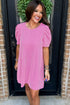 The Corded Knit Crew Neck Puff Sleeve Shift Mini Dress