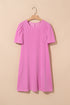 The Corded Knit Crew Neck Puff Sleeve Shift Mini Dress