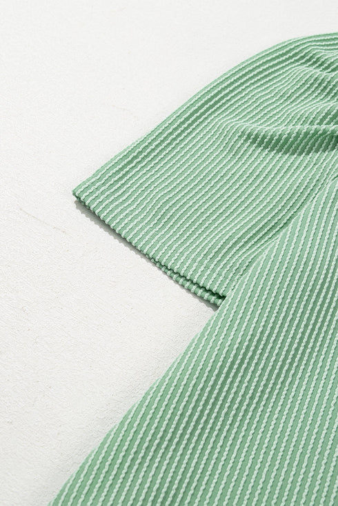 The Corded Knit Crew Neck Puff Sleeve Shift Mini Dress