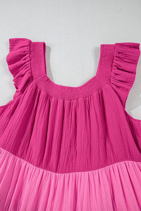 The Crinkled Colorblock Patchwork Flutter Tievibrant Mini Dress