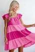 The Crinkled Colorblock Patchwork Flutter Tievibrant Mini Dress