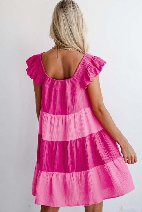 The Crinkled Colorblock Patchwork Flutter Tievibrant Mini Dress