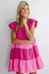 The Crinkled Colorblock Patchwork Flutter Tievibrant Mini Dress