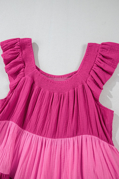 The Crinkled Colorblock Patchwork Flutter Tievibrant Mini Dress