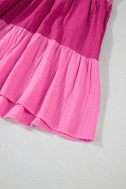 The Crinkled Colorblock Patchwork Flutter Tievibrant Mini Dress