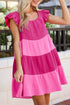 The Crinkled Colorblock Patchwork Flutter Tievibrant Mini Dress