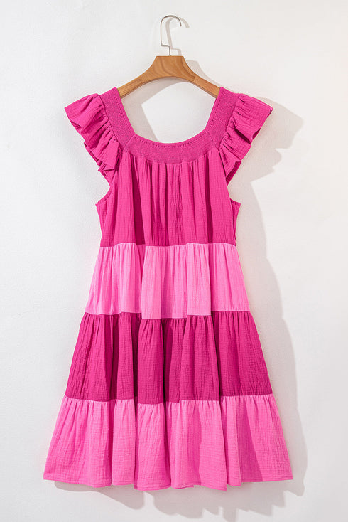 The Crinkled Colorblock Patchwork Flutter Tievibrant Mini Dress