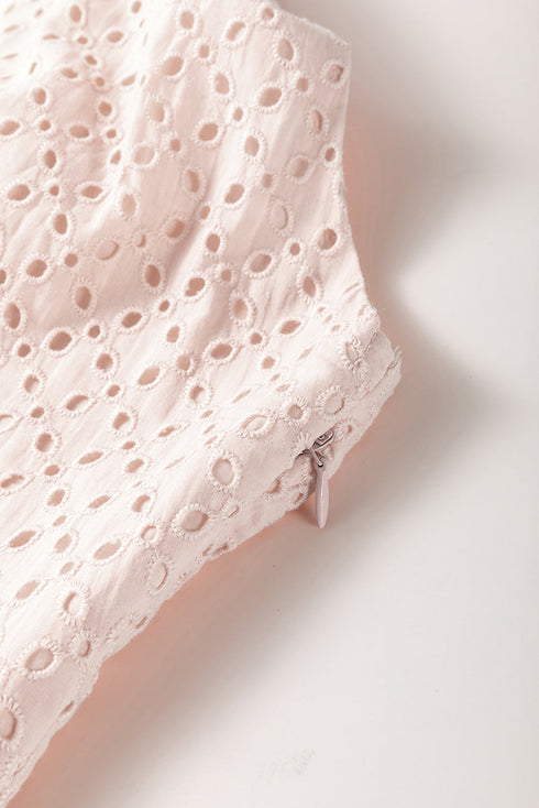 The Delicacy Embroidevibrant Eyelets Ruffled Hem Sleeveless Mini Dress