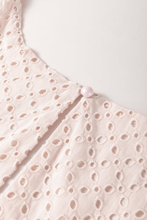 The Delicacy Embroidevibrant Eyelets Ruffled Hem Sleeveless Mini Dress