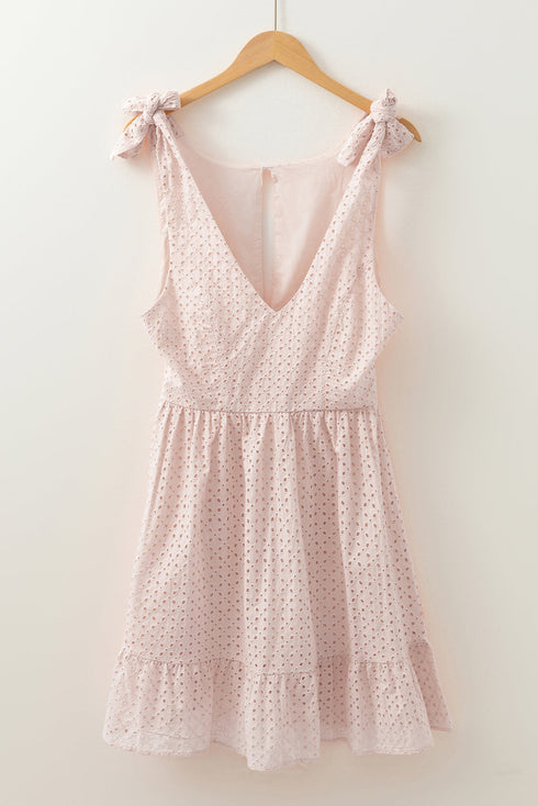 The Delicacy Embroidevibrant Eyelets Ruffled Hem Sleeveless Mini Dress