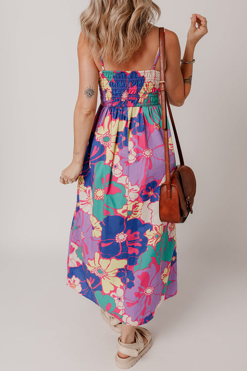 The Floral Print Shir Spaghetti Strap Loose Maxi Dress