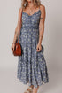 The Floral Spaghetti Strap Frilled V Neck Tie Midi Dress
