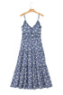 The Floral Spaghetti Strap Frilled V Neck Tie Midi Dress