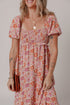 The Floral Square Neck Knotted Ruffle Midi Dress