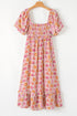The Floral Square Neck Knotted Ruffle Midi Dress