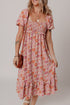 The Floral Square Neck Knotted Ruffle Midi Dress