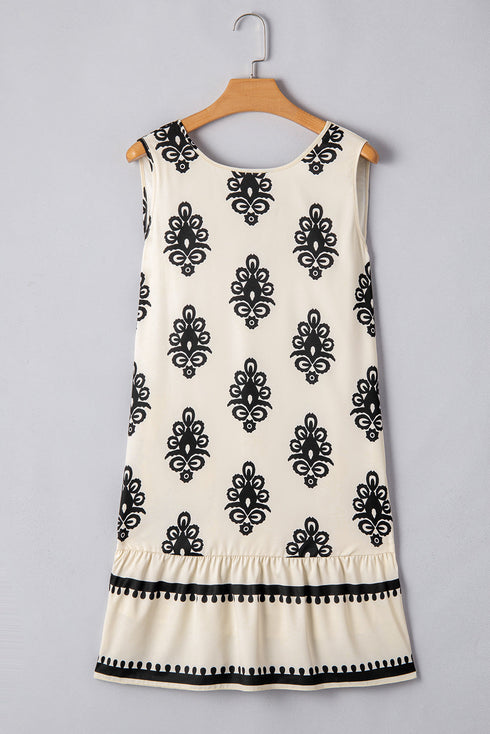 The Geometric Printed Sleeveless Hollowed Bowknot Back Mini Dress