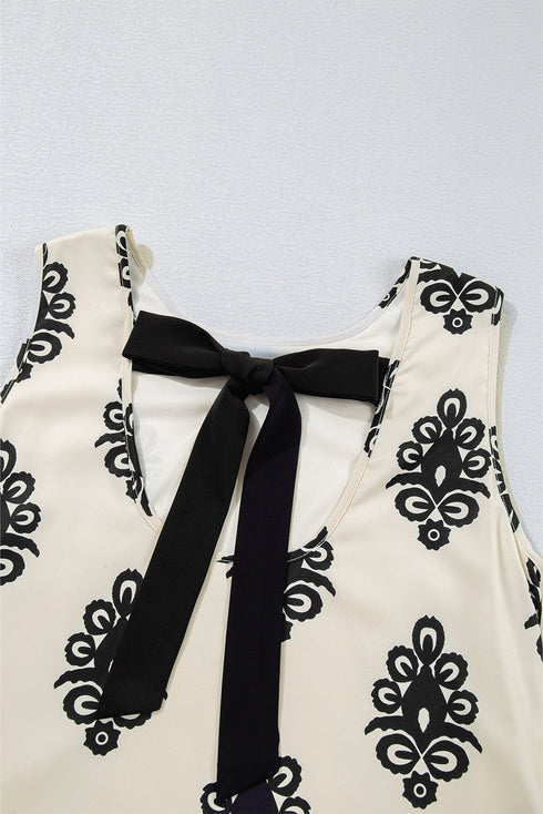 The Geometric Printed Sleeveless Hollowed Bowknot Back Mini Dress