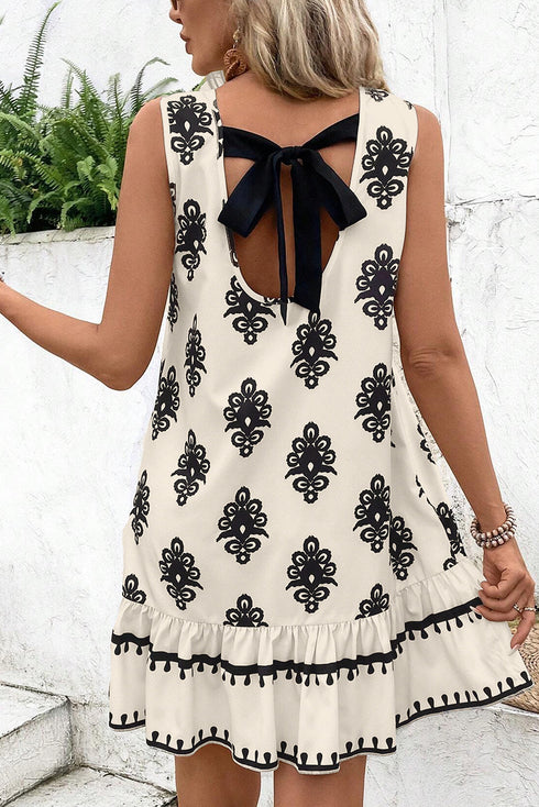 The Geometric Printed Sleeveless Hollowed Bowknot Back Mini Dress