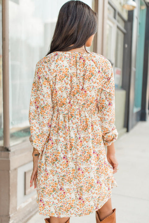 The Isabella Boho Floral V Neck Ruffled Empire Waist Long Sleeve Mini Ensemble
