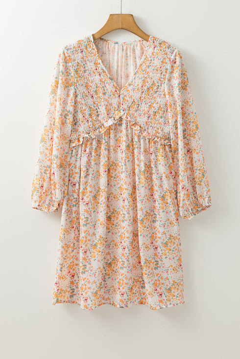 The Isabella Boho Floral V Neck Ruffled Empire Waist Long Sleeve Mini Ensemble