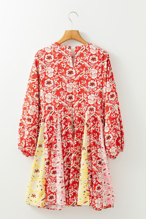 The Isabella Floral Patchwork Long Sleeve Pleated Mini Ensemble