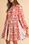 The Isabella Floral Patchwork Long Sleeve Pleated Mini Ensemble