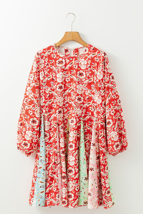 The Isabella Floral Patchwork Long Sleeve Pleated Mini Ensemble