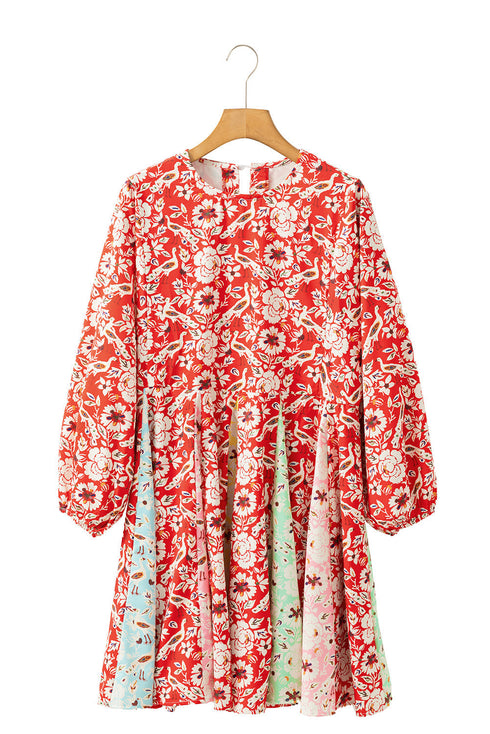 The Isabella Floral Patchwork Long Sleeve Pleated Mini Ensemble