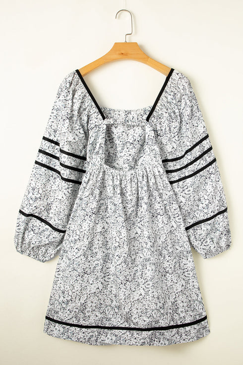 The Isabella Floral Print Open Back Balloon Sleeve Square Neck Mini Ensemble