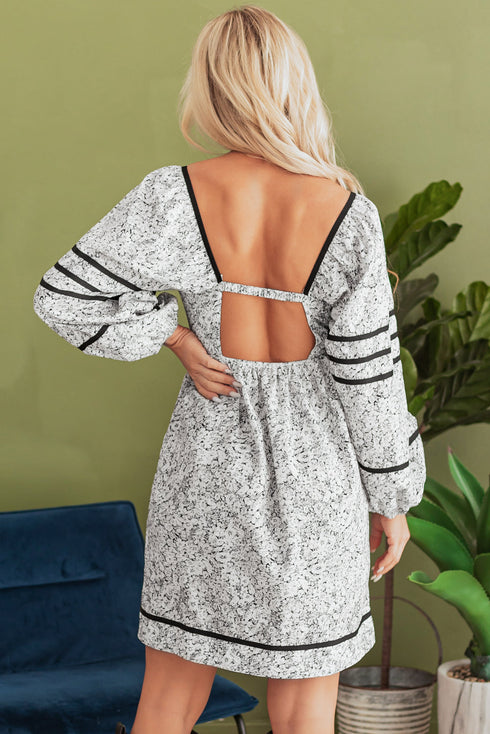 The Isabella Floral Print Open Back Balloon Sleeve Square Neck Mini Ensemble