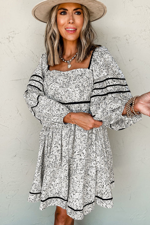 The Isabella Floral Print Open Back Balloon Sleeve Square Neck Mini Ensemble