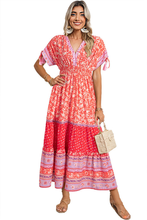 The Isabella Floral Print Tasseled Tied Sleeve Empire Waist Maxi Ensemble