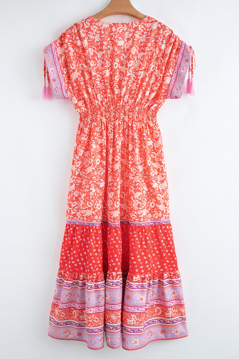 The Isabella Floral Print Tasseled Tied Sleeve Empire Waist Maxi Ensemble
