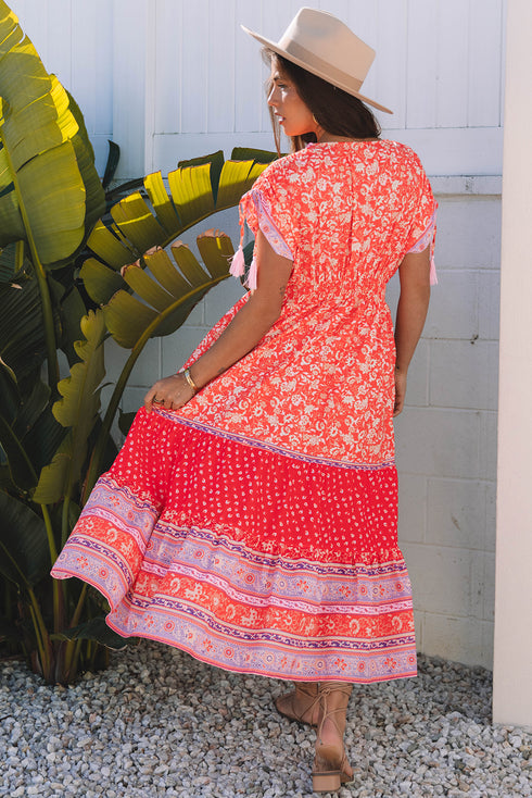 The Isabella Floral Print Tasseled Tied Sleeve Empire Waist Maxi Ensemble