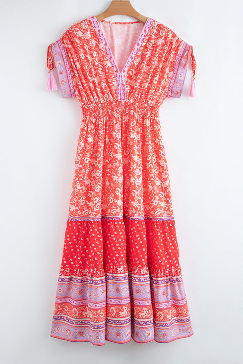 The Isabella Floral Print Tasseled Tied Sleeve Empire Waist Maxi Ensemble
