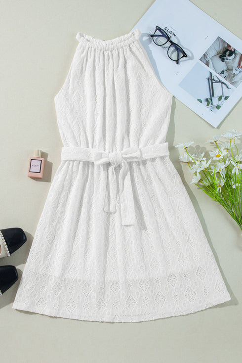 The Isabella Lace Sleeveless Knot Hollow Out Back Tied Waist Mini Ensemble