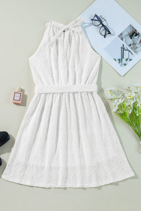 The Isabella Lace Sleeveless Knot Hollow Out Back Tied Waist Mini Ensemble