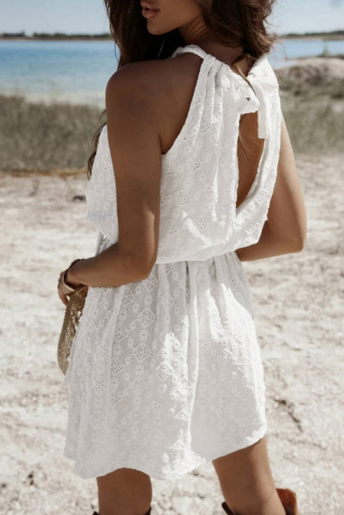 The Isabella Lace Sleeveless Knot Hollow Out Back Tied Waist Mini Ensemble