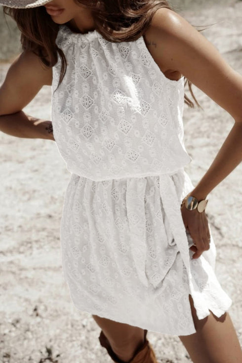 The Isabella Lace Sleeveless Knot Hollow Out Back Tied Waist Mini Ensemble