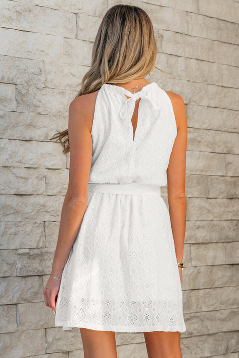 The Isabella Lace Sleeveless Knot Hollow Out Back Tied Waist Mini Ensemble